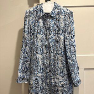 Equipment Femme Blue/Black Snake Print Silk Button Shirt Dress Pockets Womens M